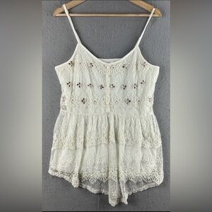 Y2K Candies Top Women's Top Sz Large Cami Lace Embellished Coquette Babydoll